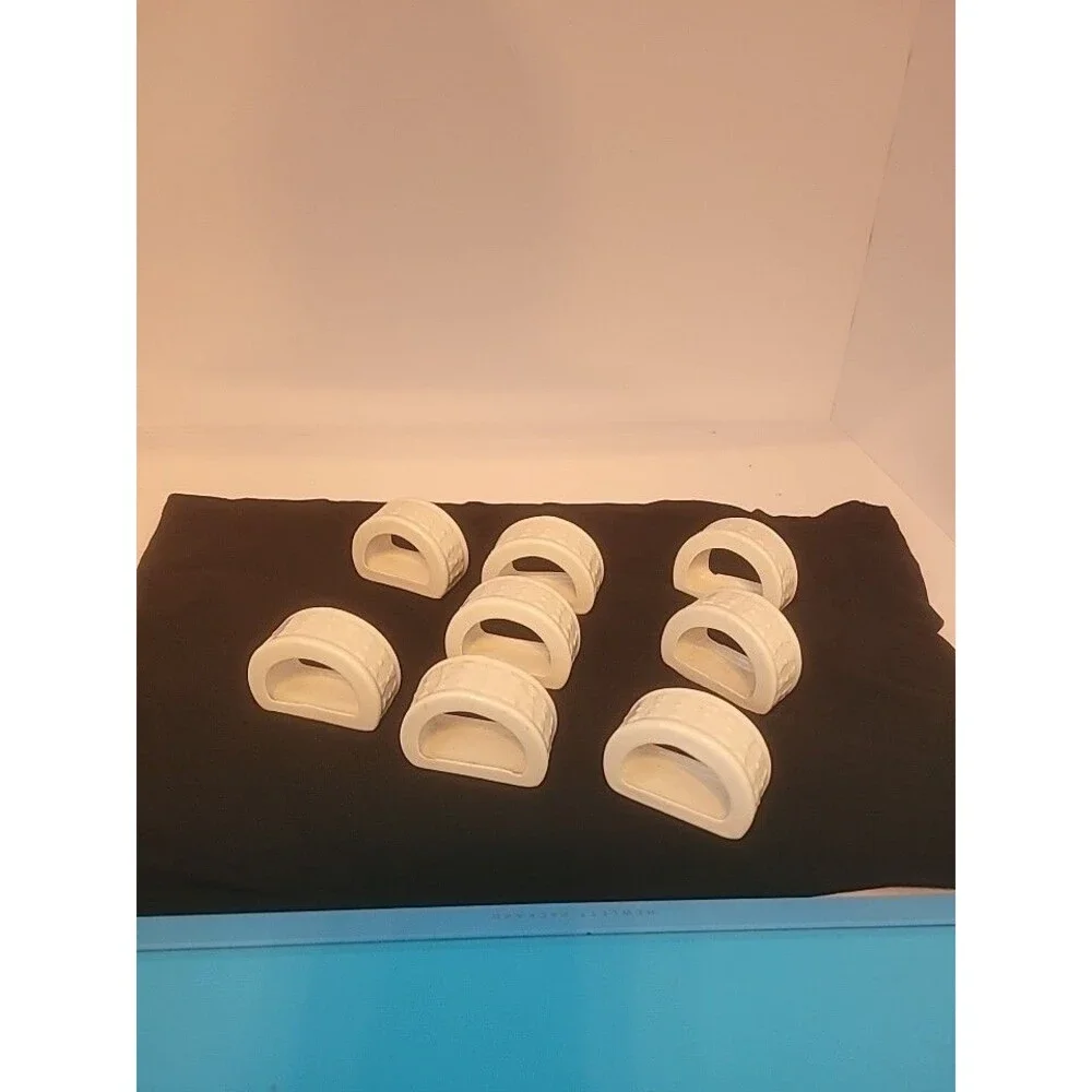 12 Vtg. White Porcelain Napkin Rings Set Ribbed Holidays Tableware 2.5 X 2 Inch